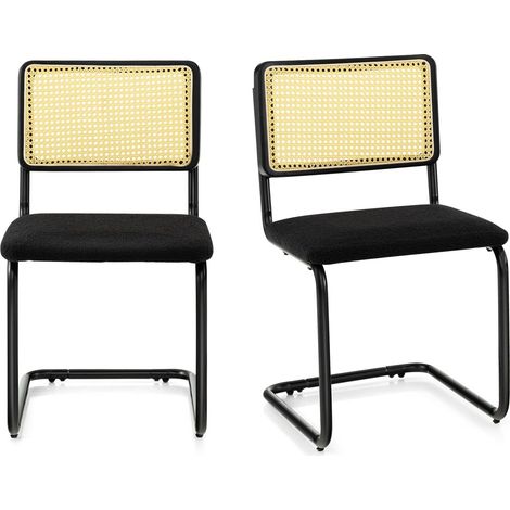 Set of 2 Rattan Bar Stools Upholstered Counter Height Chair Kitchen Dining Stool (1/5)