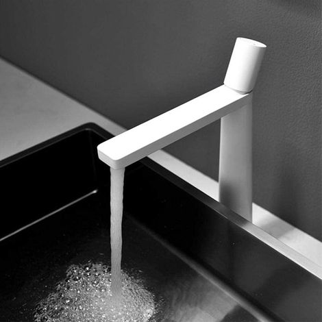 Moderne Robinet Salle de Bain Cascade, Design Elégant Robinet Lavabo Cascade, Mitigeur Salle de Bain en Laiton, Eau Chaude et Froide Disponible-blanc