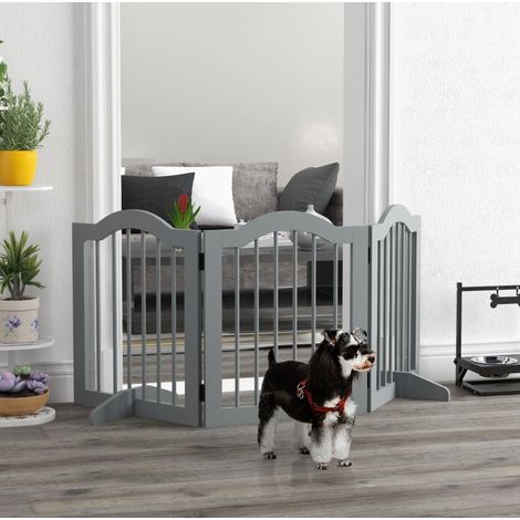 Barrera de seguridad para perros 154,5x29,5x61 cm de madera gris claro FloraGrace (1/5)