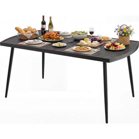 COSTWAY Tavolo Pranzo Giardino Esterno Foro Buco Centrale Ombrellone Robusto Resistente Durevole Grande Patio Terrazzo Gazebo Gambe Piano Ferro Battuto Metall (1/5)