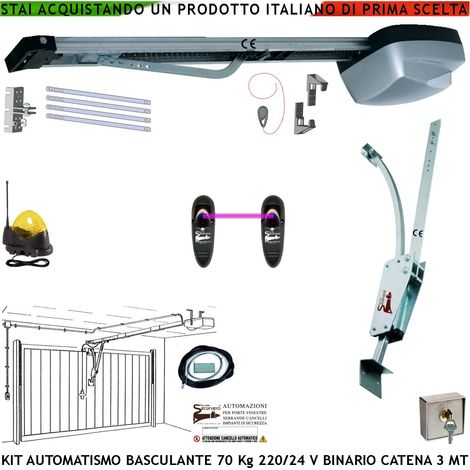 Porta Basculante 70 Kg Kit Automatismo Motore 220/24 V da Soffitto Faro Antenna Selettore Binario Alluminio Catena Acciaio 3 Metri Cordino Per Sblocco Pattino. Archetto Oscillante Luce di Cortesia (1/4)