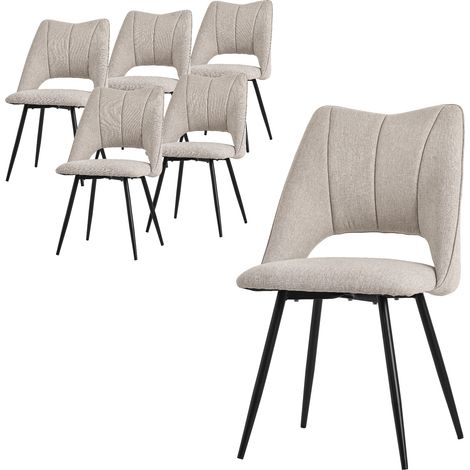 ML-Design Set di 6 Sedie per Sala da Pranzo Beige Seduta in Poliestere con Gambe in Metallo Nero Poltrona da Cucina con Schienale da Soggiorno Sedie Imbottite per Ufficio Poltrone