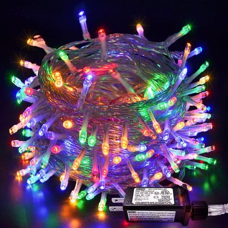 Guirlande lumineuse de 20 m (66 pi) avec 200 DEL, pour intérieur et extérieur, fil transparent, 8 modes d'éclairage, étanche, à brancher, idéale pour décorer un sapin, une chambre, un mariage ou une f (1/5)