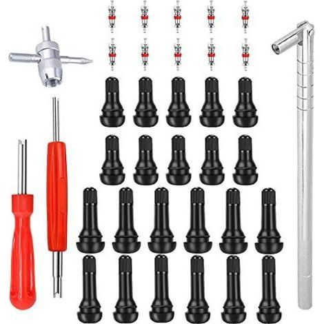 47 Pièces TR413 Demonte Valve de Pneu Outil, avec Valve Souches Puller, Noyaux de Valve en Cuivre Pur, Extracteur de Noyau de à Unique et Double, TR413 Valve Enfichable, pour Voiture, Moto (1/4)