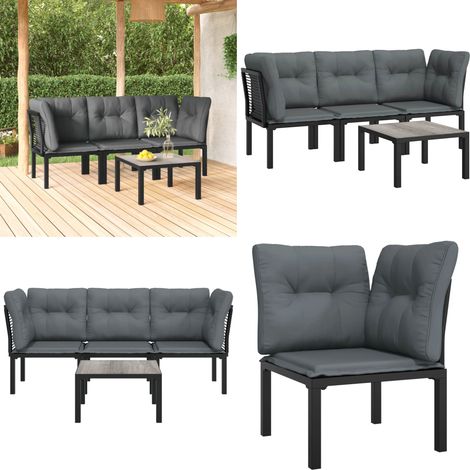 4-tlg. Garten-Lounge-Set Schwarz und Grau Poly Rattan - Gartensessel - Loungesessel - Gartenmöbeln - Outdoor Möbel - Gartenloungeset - Home & Living