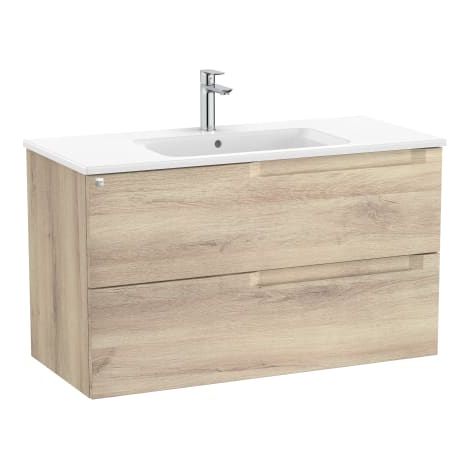 MUEBLE CENTRADO 1000MM ALEYDA 2 CAJONES + LAVABO BEIGE MADERA