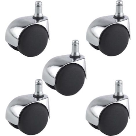 Lot de 5 Roulettes pivotantes JUMELÉE pour FAUTEUIL CHROMÉE diamètre 50 mm à tige lisse 11x22 mm (1/2)