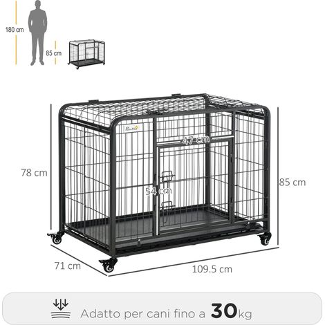 Niche pliable pour chien (avec double porte et serrure), parc à jeux pour chien avec 4 roues munies de freins et fond amovible, 109,5 x 71 x 78 cm, gris foncé (1/5)