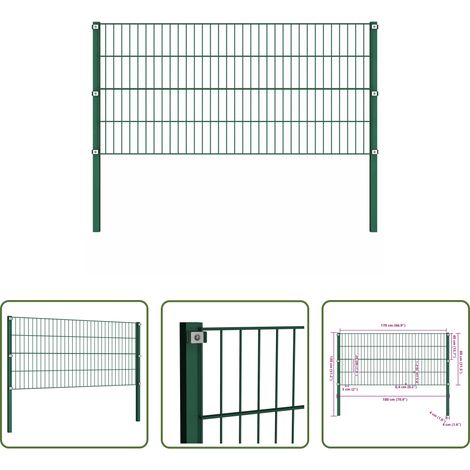 Grillage - Panneau de clôture avec poteaux en fer 176,5 x 80 cm Vert (1/5)