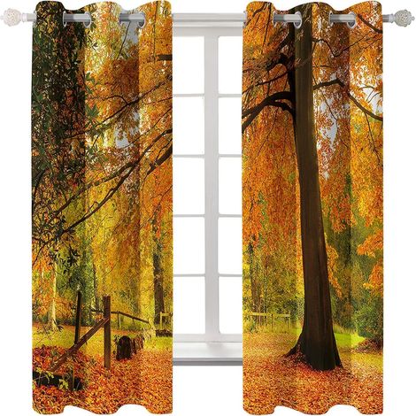 Rideaux à œillets pour chambre d'enfant -Plante feuille d'érable paysage naturel 67 x 79 pouces -Rideaux 3D -Rideaux perforés opaques d'intérieur -Isolation et réduction du bruit -Applicable à la - 67 (1/5)