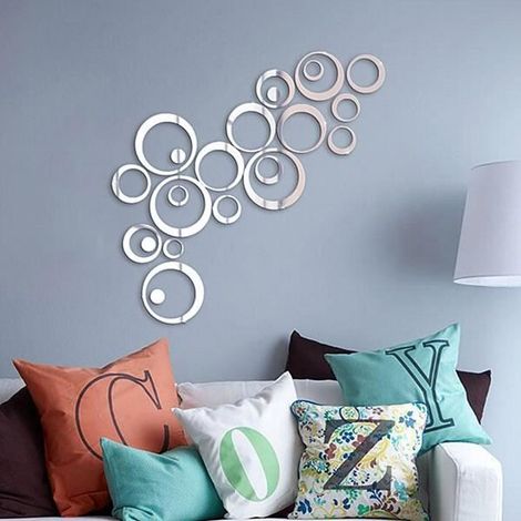 Sticker muraux miroir cercle jolie DIY pour salon chambre (1/4)