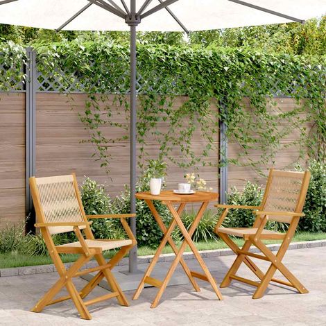 vidaXL 3 Piece Bistro Set Beige Polypropylene and Solid Wood (1/5)