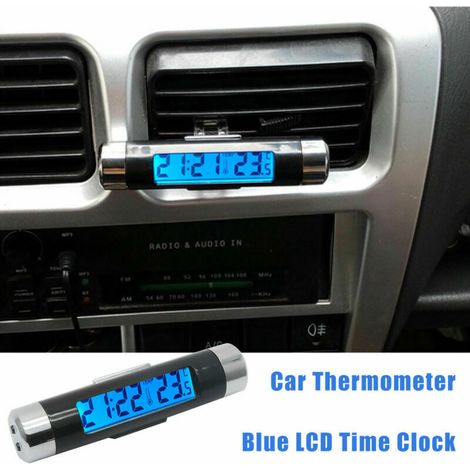 Horloge Voiture Thermomètre Forme Tonneau Écran LCD Clip Grille Aération LED Affichage Numérique Compteur Temps (1/5)