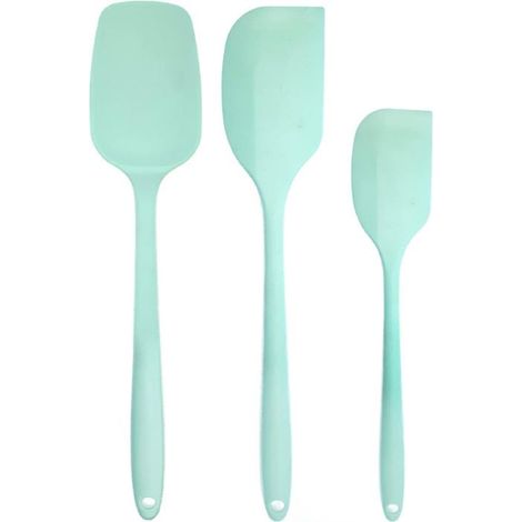 Spatule de cuisine en silicone - DOK - Lot de 3 - Bleu ciel - Résistante à la chaleur - Souple - 20 cm - 28 cm (1/5)