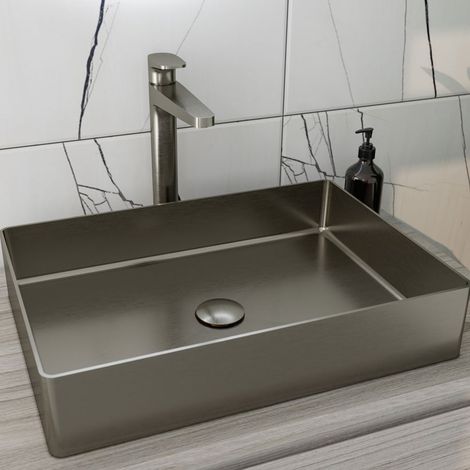 RAK Ingot Rectangular Countertop Wash Basin 500mm Wide - Brushed Nickel (1/3)
