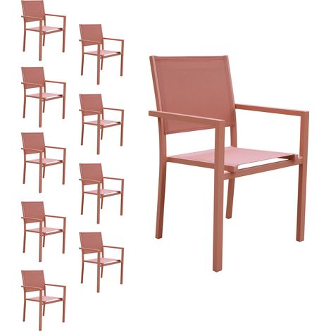 10er Set Stühle aus Aluminium Terracotta - Textilene Terracotta