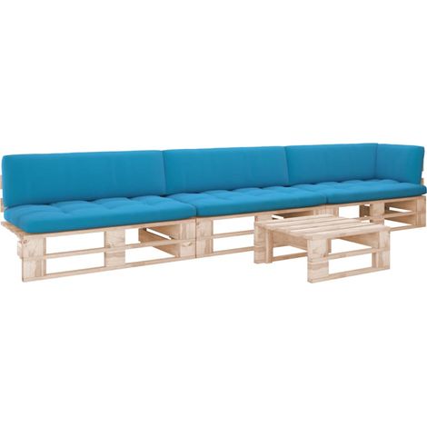 Salon de jardin palette 4pcs avec coussins Bois de pin imprégné (1/5)