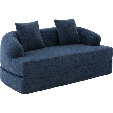 Sofá cama 2 en 1 para 2 personas, chenilla azul marino, con 2 cojines (1/5)
