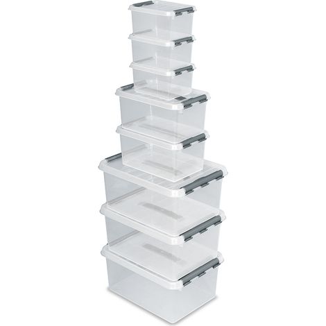BRB 8-teilges Clipboxen-Set, transparent, lebensmittelecht, 3x 2, 2x 6 + 3x 15 Liter (1/2)