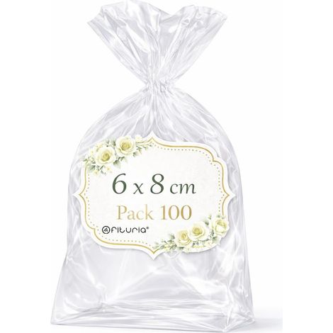 Sachets Cellophane Transparents 6 x 8 cm, Petit Sachet plastique Transparent pour bonbons et dragées – Sachets cadeaux pour Mariage, Anniversaire, Baptême, 1 Pack (100 Sacs) (1/5)