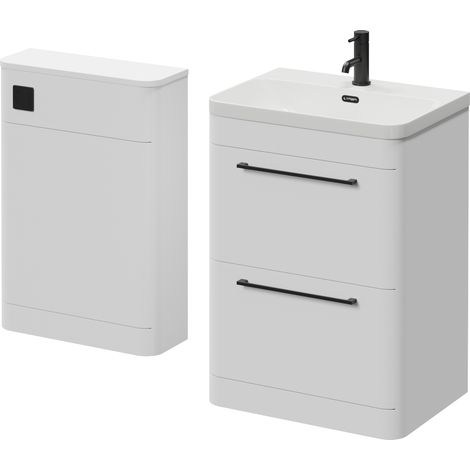Oslo Gloss White 1150mm Vanity Unit Toilet Suite with Fina Basin - 1150mm - Matt Black 320mm HandleWithout Jubilee Toilet Pan