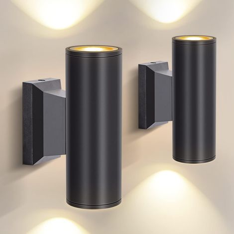 Applique Murale Cylindrique Exterieur GU10 Aluminium Up Down Eclairage Exterieur, IP65 Étanche Lampe Murale pour Jardin Couloir Entrée Patio, Ampoule non Incluse, Noir(Paquet de 2)