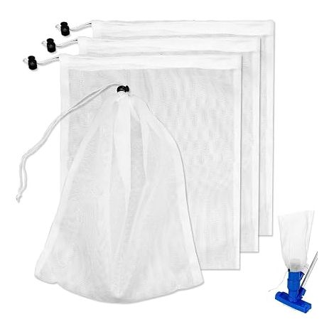 Lot de 4 Sacs Filtrants pour Aspirateur de Piscine, Filet de Rechange Maille Fine 32x22cm avec Cordon de Serrage, Sac Aspirateur Piscine pour Nettoyage des Feuilles, Débris, Étang et Aquarium (1/5)