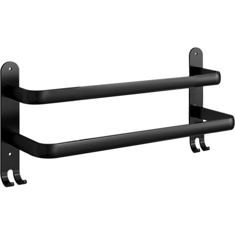 Toallero de baño negro, 40 cm, de doble capa, para montaje en pared.