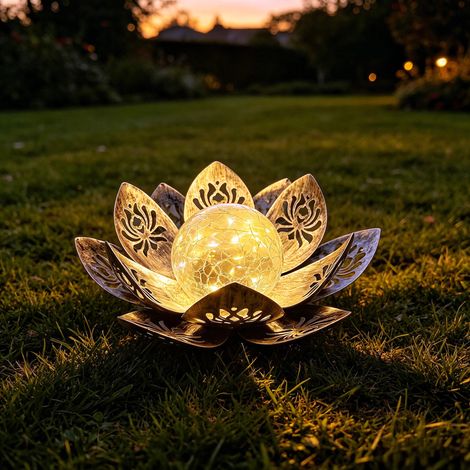 Solarlampe für den Außenbereich, Garten, Lotus-Form, Effekt von gekracktem Eis, IP65 wasserdicht, Landschaftsdekoration, Rasen, Terrasse-lsw (1/4)