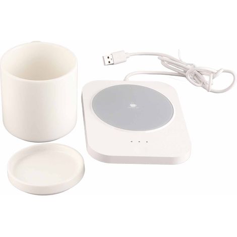 Chauffe-tasse à lait USB 55 °C avec 3 réglages de température, idéal pour la maison et le bureau (blanc). (1/5)