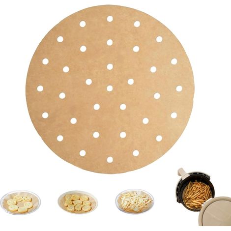 Papier parchemin perforé de 25 cm pour doublures de friteuse à air rond non blanchi 100 feuilles de papier de soie AirFryer, panier vapeur en bambou, papier de cuisson, micro-ondes, four antiadhésif c (1/5)