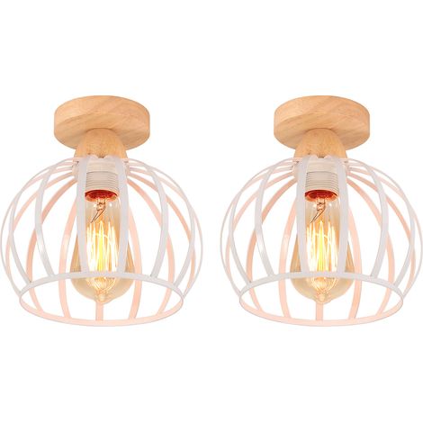 (2X) Metal Cage Ceiling Light Modern Ceiling Lights Retro Ceiling Lights Indoor Ceiling Lights For Bedroom Living Room, White (1/5)