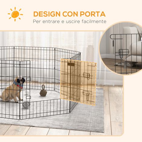 Enclos pour chien intérieur/extérieur, 8 panneaux en treillis métallique avec porte, 61x61 cm, noir (1/5)