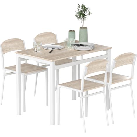 Lounge-Set für 5 Personen, bestehend aus 1 rechteckigem Tisch und 4 Chaiselongues, aus Metall und MDF, grau und weiß.