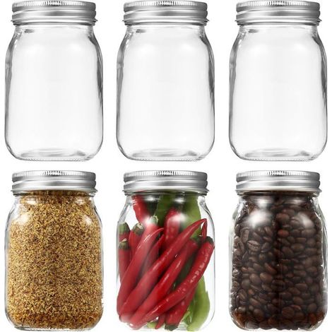 Lot de 6 Bocaux Mason Jar 500 ml en Verre Avec Couvercle - Hermétique pour Confitures, Cornichons, Préparation et Conservation (1/5)