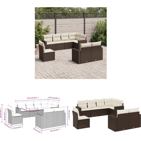 Salon de jardin 8 pcs avec coussins marron résine tressée - Salon De Jardin - Meuble Extérieur - Résine Tressée - Salon D'extérieur - Mobilier De Jardin - Home & Living (1/3)