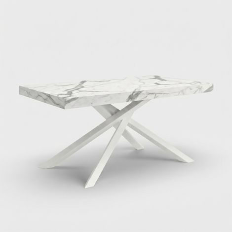 Tavolo allungabile moderno gambe bianche 14 posti 180/280x90 Shangai - Effetto marmo bianco