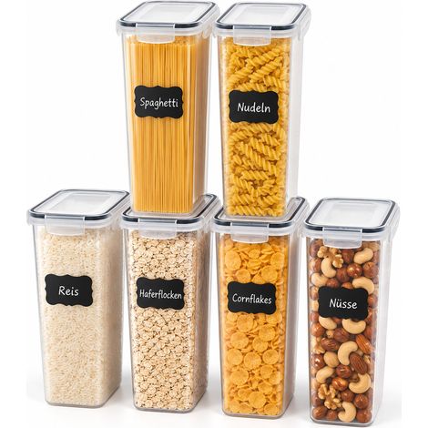 Relaxdays Botes Herméticos para Cocina Set de 6 Tarros con Clic y Etiquetas, Plástico, 2,8 L, Transparente (1/5)