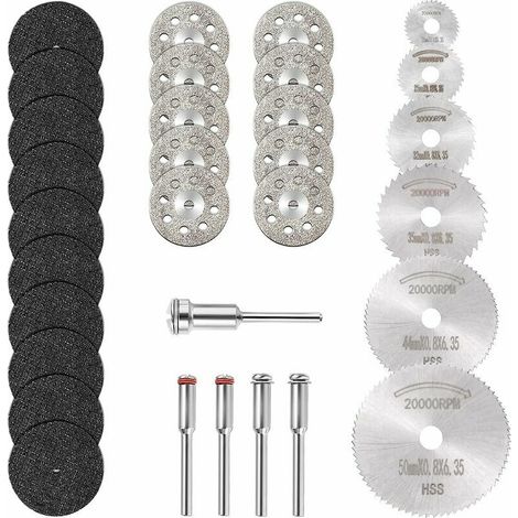 VURAHOME -Mini Disque Diamant à Tronçonner & Mini Lame de Scie Circulaire HSS & Mini Disque de Coupe en Résine (3mm Mandrins) pour Bois Pierre Métal - Paquet de 30Pcs (1/5)