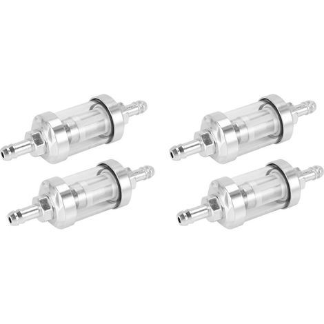 Lot de 4 filtres à carburant universels chromés pour moteur (essence, pétrole brut), 5/16 pouce (8 mm), argentés, pour motos (1/5)