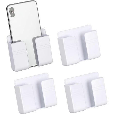 Lot de 4 supports muraux pour téléphone (avec adhésif), support de charge (pour douche étanche, lit, table de chevet) (1/5)