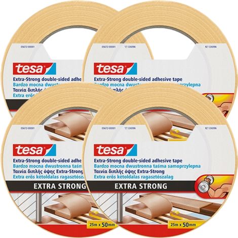 Nastro antiscivolo Tesa Extra Forte per sottotappeti, 25 m, 50 mm, confezione da 4 pezzi