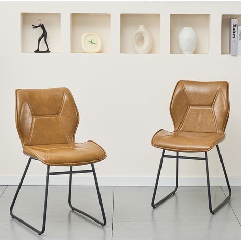 Chaise de salle a manger en similicuir marron avec structure metal, lot de 2, ergonomique et facile a nettoyer (1/5)