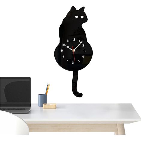 Horloge Murale Chat - Horloge Animale avec Queue Qui Oscille,Décoration Murale Silencieuse Mignonne pour Salon Chambre Cuisine Bureau (1/5)