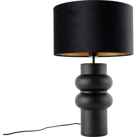 Design Table Lamp Black Velvet Shade Black with Gold 35 cm - Alisia