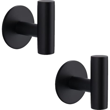 Lot de 2 Crochet Adhésif Ronde - Inoxydable Salle Bain Crochets Accroche Vêtements Polyvalent Patère Mural Sans Perçage Acier Noir (1/4)