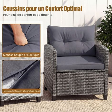 3-Piece Garden Furniture Set: PE Rattan Chairs & Coffee Table with Tempered Glass Top, Removable Cushions, Grey Conversation Furniture (1/5)