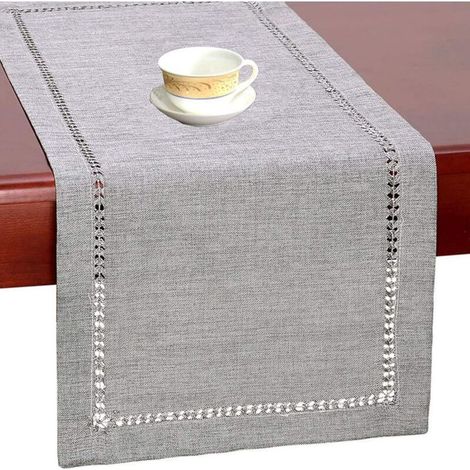 Chemin de table fait à la main, couleur unie gris, dimensions 33 x 183 cm, accessoire de décoration pour table de réception, salon ou événement (1/5)