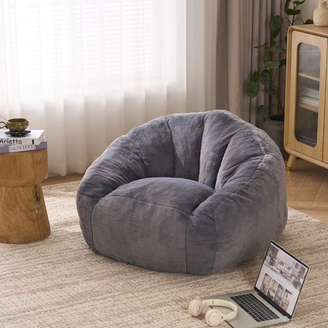 Pouf moelleux taille moyenne gris clair pour adultes et enfants, siège au sol ultra-doux pour lire, jouer et se détendre (1/5)