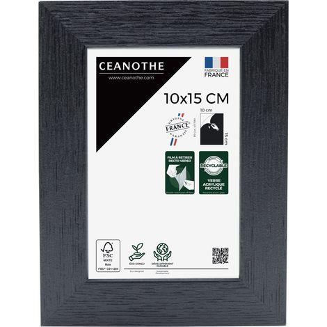 Cadre Photo Noir 10x15 cm et 15x10 cm - Cadre Photo Bois FSC - Convient au Format A6 et Carte Postale  – Fabriqué en France – Cadre Photo Karma Noir - Verre acrylique Incassable (1/5)